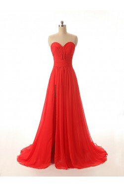 A-Line Sweetheart Long Red Chiffon Prom Evening Formal Dresses ED011548