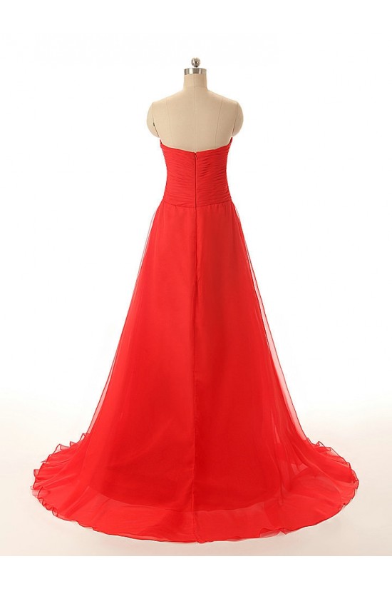 A-Line Sweetheart Long Red Chiffon Prom Evening Formal Dresses ED011548