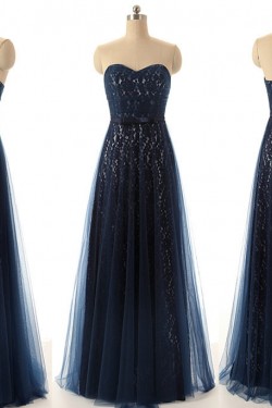 A-Line Sweetheart Long Lace and Tulle Prom Evening Formal Dresses ED011549