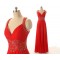 A-Line Beaded Long Red Chiffon Prom Evening Formal Dresses ED011552