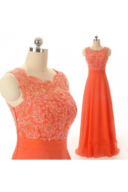 A-Line Beaded Applique and Chiffon Long Prom Evening Formal Dresses ED011556