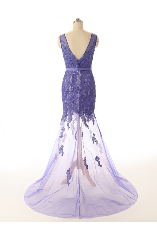 Trumpet/Mermaid Lace Applique Long Prom Evening Formal Dresses ED011559