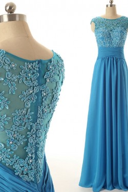 A-Line Jewel Long Applique and Chiffon Prom Evening Formal Dresses ED011562