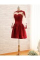 A-Line Jewel Long Sleeve Red Applique and Satin Prom Evening Formal Dresses ED011563