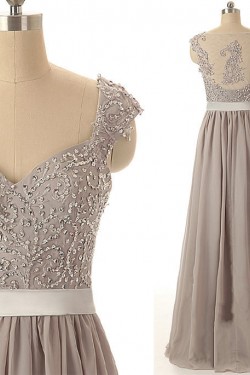 A-Line Beaded Long Chiffon Prom Evening Formal Dresses ED011566