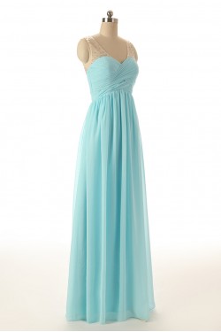 A-Line Beaded Long Blue Chiffon Prom Evening Formal Dresses ED011567