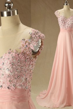 A-Line Beaded Applique and Chiffon Prom Evening Formal Dresses ED011568