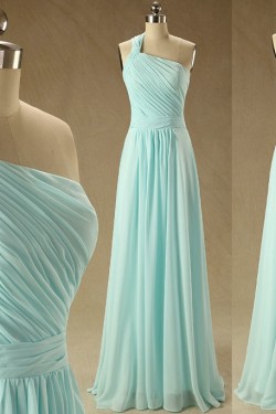 A-Line One-Shoulder Long Chiffon Prom Evening Bridesmaid Dresses ED011569