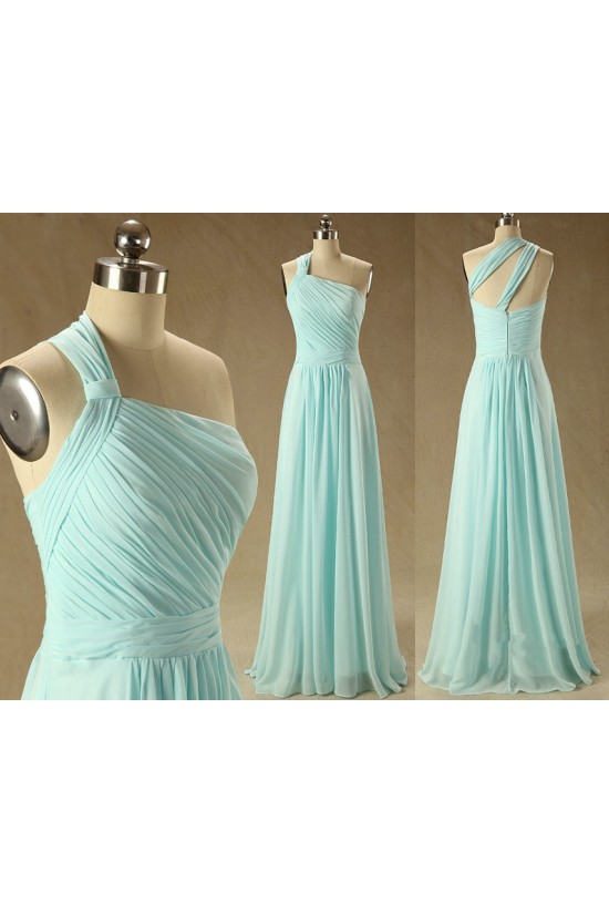 A-Line One-Shoulder Long Chiffon Prom Evening Bridesmaid Dresses ED011569