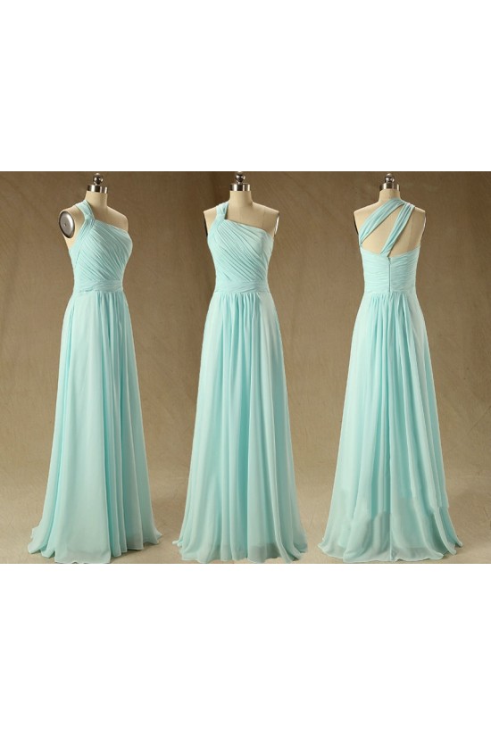 A-Line One-Shoulder Long Chiffon Prom Evening Bridesmaid Dresses ED011569