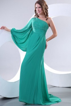 One-Shoulder Beaded Long Chiffon Prom Evening Formal Party Dresses ED010157