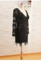 Short V-Neck Long Sleeve Black Applique Prom Evening Formal Dresses ED011575