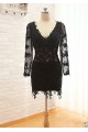 Short V-Neck Long Sleeve Black Applique Prom Evening Formal Dresses ED011575