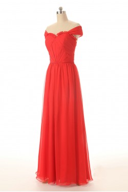 A-Line Off-the-Shoulder Long Red Chiffon Prom Evening Formal Dresses ED011579
