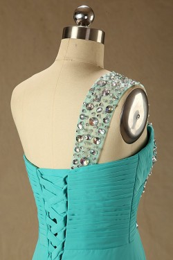 A-Line Beaded One-Shoulder Long Chiffon Prom Evening Formal Dresses ED011580