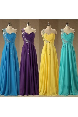A-Line Beaded One-Shoulder Long Chiffon Prom Evening Formal Dresses ED011580