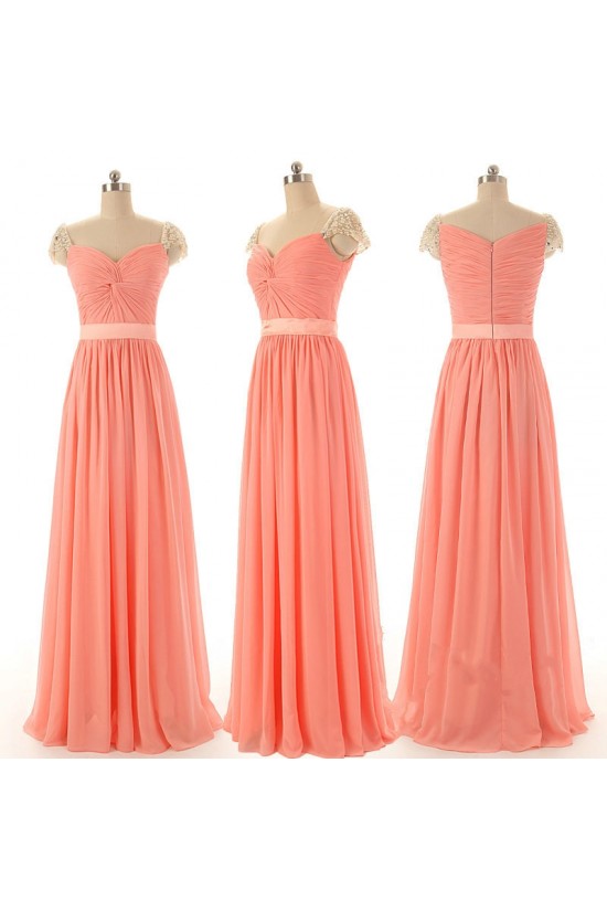 A-Line Beaded Cap-Sleeve Long Chiffon Prom Evening Formal Dresses ED011583 A-Line Beaded Cap-Sleeve Long Chiffon Prom Evening Formal Dresses ED011583
