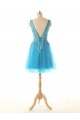 A-Line V-Neck Lace and Tulle Short Prom Evening Formal Dresses ED011584
