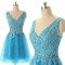 A-Line V-Neck Lace and Tulle Short Prom Evening Formal Dresses ED011584