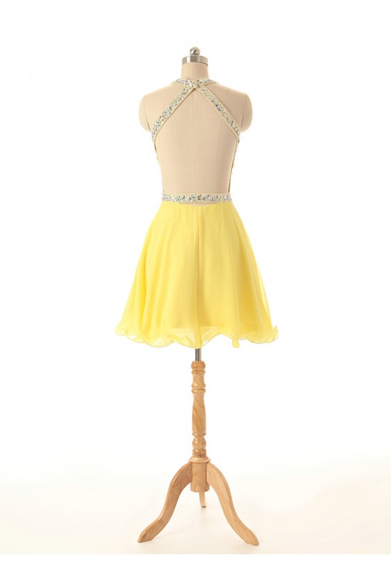 A-Line Beaded Short Chiffon Prom Evening Formal Cocktail Dresses ED011585