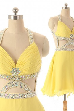 A-Line Beaded Short Chiffon Prom Evening Formal Cocktail Dresses ED011585