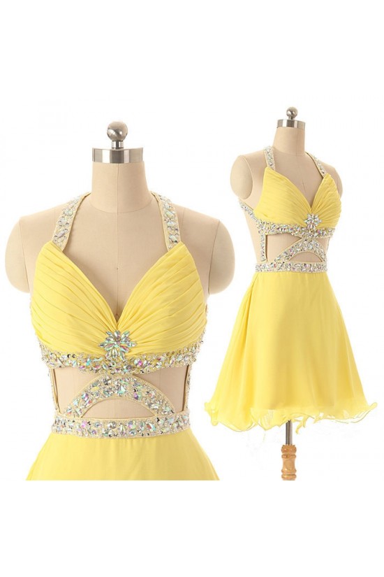 A-Line Beaded Short Chiffon Prom Evening Formal Cocktail Dresses ED011585