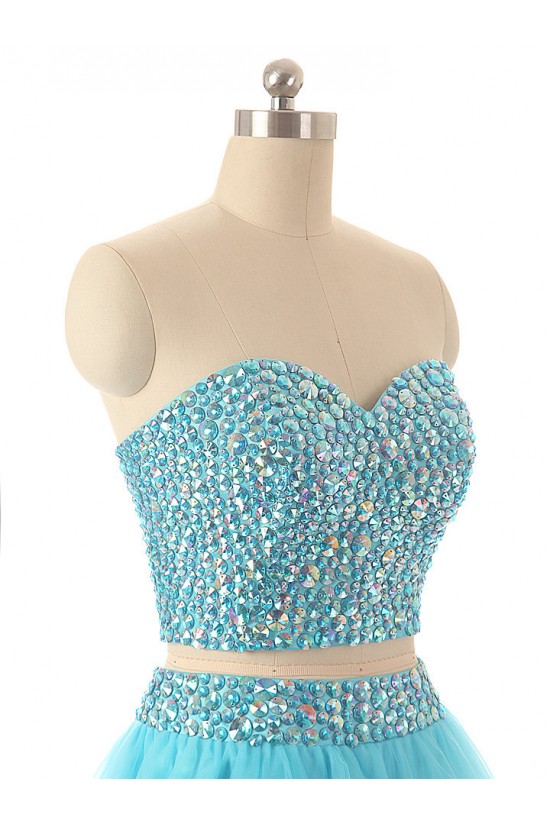 A-Line Sweetheart Beaded Two Pieces Short Prom Evening Cocktail Dresses ED011586
