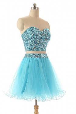 A-Line Sweetheart Beaded Two Pieces Short Prom Evening Cocktail Dresses ED011586