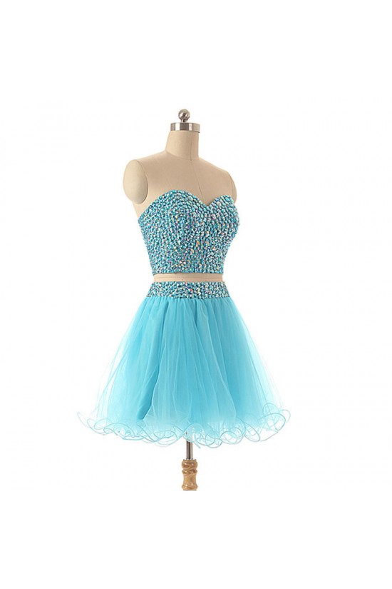 A-Line Sweetheart Beaded Two Pieces Short Prom Evening Cocktail Dresses ED011586