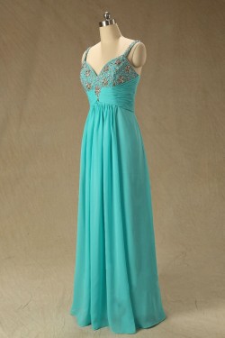 A-Line Spaghetti Strap Beaded Long Chiffon Prom Evening Formal Dresses ED011587