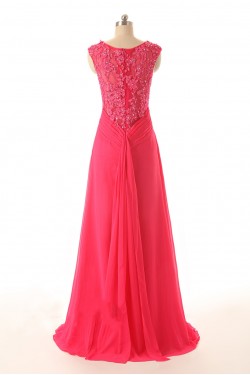 A-Line Beaded Applique Long Chiffon Prom Evening Formal Dresses ED011588