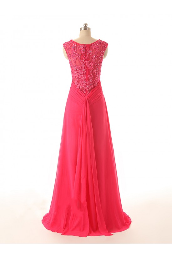 A-Line Beaded Applique Long Chiffon Prom Evening Formal Dresses ED011588