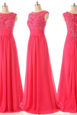 A-Line Beaded Applique Long Chiffon Prom Evening Formal Dresses ED011588