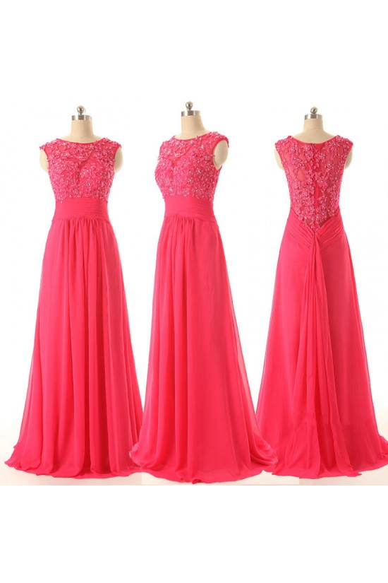 A-Line Beaded Applique Long Chiffon Prom Evening Formal Dresses ED011588