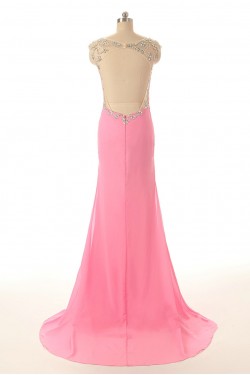 Beaded Long Pink Split-Front Prom Evening Formal Dresses ED011589