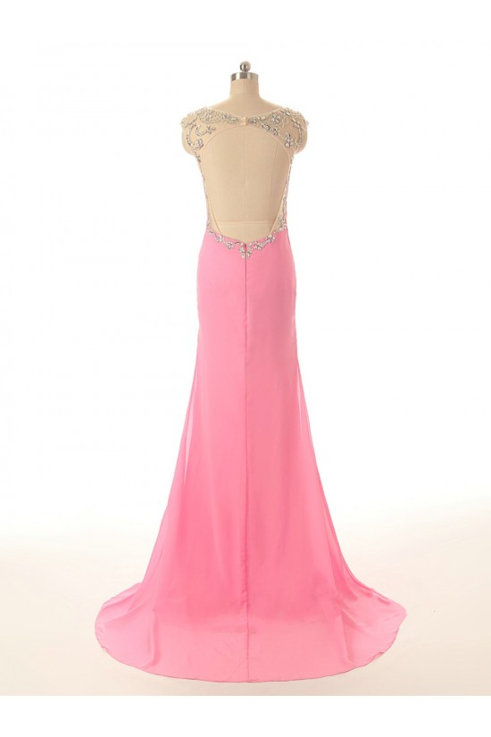 Beaded Long Pink Split-Front Prom Evening Formal Dresses ED011589