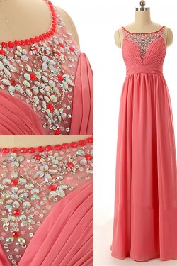 A-Line Beaded Long Chiffon Prom Evening Formal Dresses ED011590