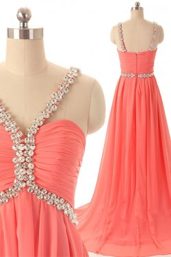 A-Line Beaded Long Chiffon Prom Evening Formal Dresses ED011592