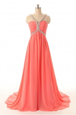 A-Line Beaded Long Chiffon Prom Evening Formal Dresses ED011592