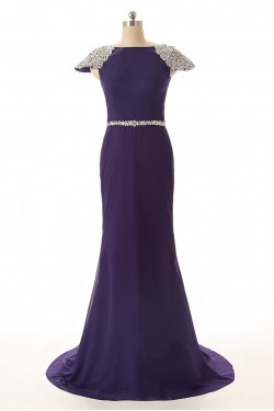 Trumpet/Mermaid Bateau Cap-Sleeve Long Chiffon Prom Evening Formal Dresses ED011593