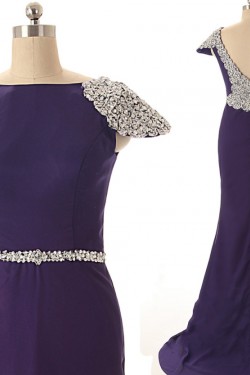 Trumpet/Mermaid Bateau Cap-Sleeve Long Chiffon Prom Evening Formal Dresses ED011593