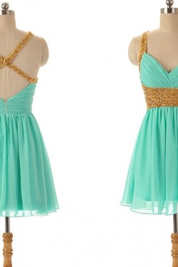 A-Line Beaded Short Chiffon Prom Evening Formal Dresses ED011594
