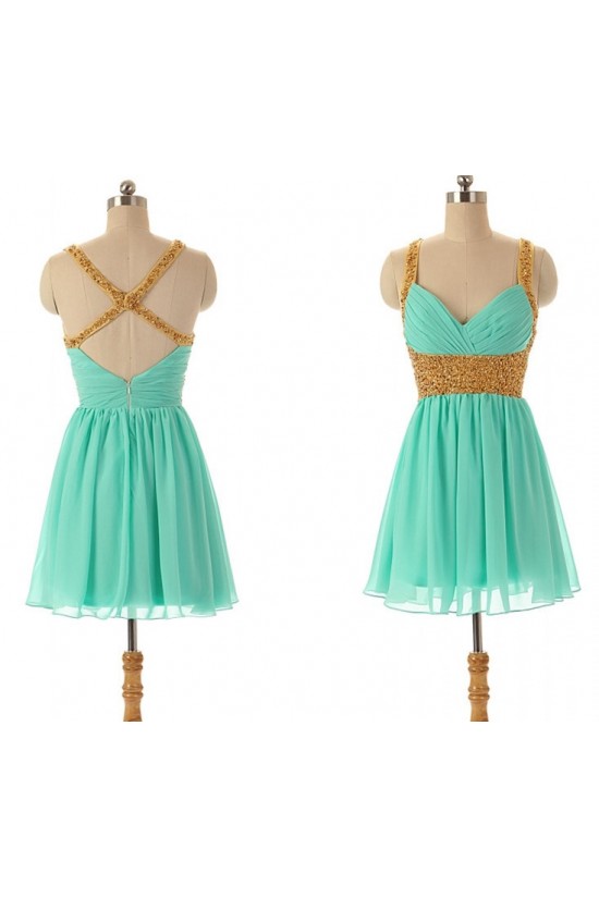 A-Line Beaded Short Chiffon Prom Evening Formal Dresses ED011594