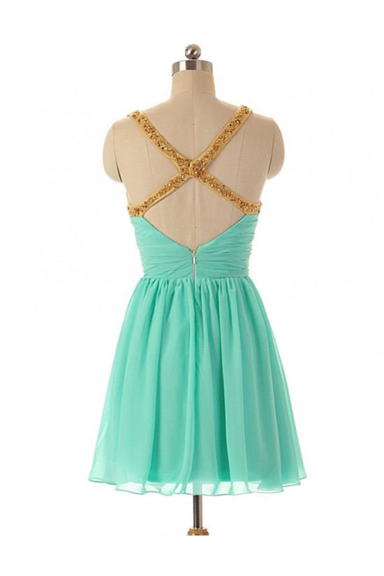 A-Line Beaded Short Chiffon Prom Evening Formal Dresses ED011594