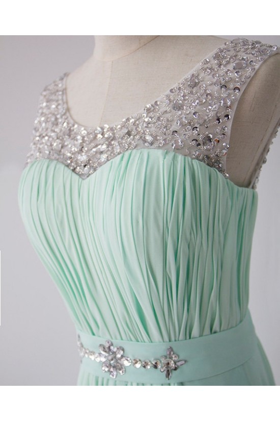 A-Line Beaded Mint Green Long Chiffon Prom Evening Formal Dresses ED011596