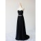 A-Line Beaded Black Long Chiffon Prom Evening Formal Dresses ED011597
