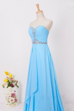 A-Line Sweetheart Beaded Long Blue Chiffon Prom Evening Formal Dresses ED011599