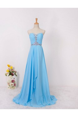 A-Line Sweetheart Beaded Long Blue Chiffon Prom Evening Formal Dresses ED011599