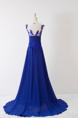 A-Line Long Blue Applique and Chiffon Prom Evening Formal Dresses ED011600