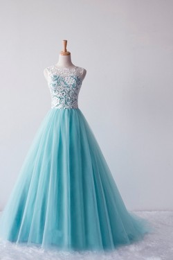 A-Line Lace and Tulle Long Prom Evening Formal Dresses ED011601
